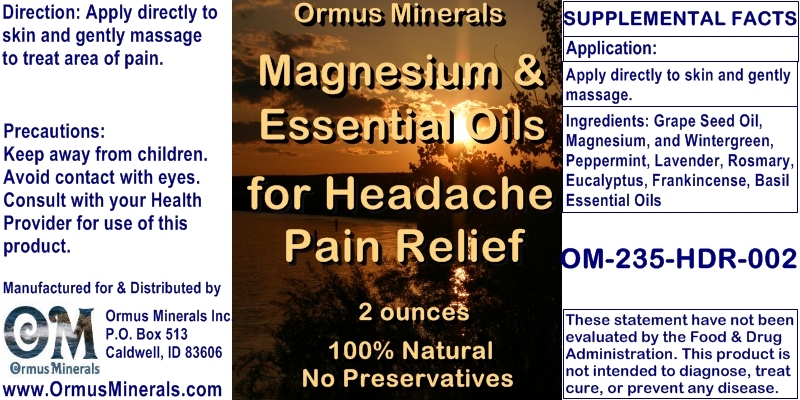 Ormus Minerals Magnesium & Essential Oils for Headaches